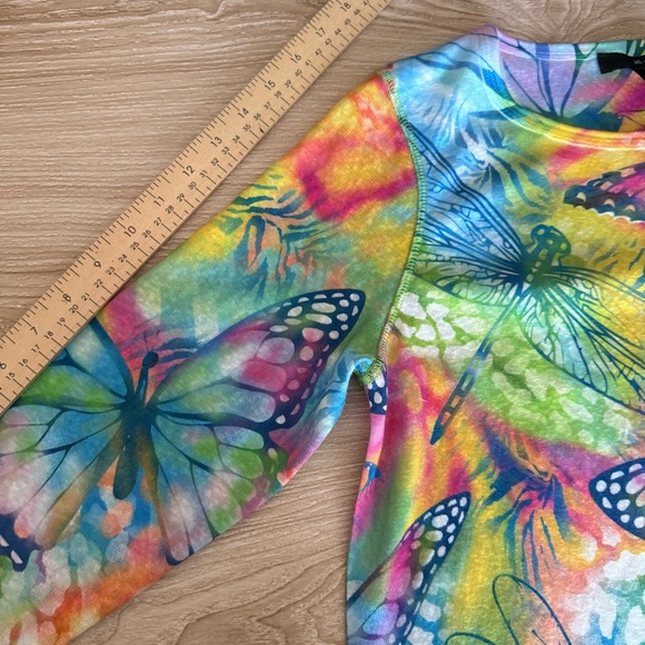 Ali Miles Petite Small Floral Butterfly Top Colorful Spring Y2K Rainbow Relaxed - Picture 7 of 7